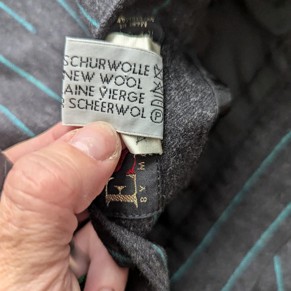 Vintage Escada Charcoal Grey Cashmere Wool Skirt Teal Pinstripe Size 36 - Picture 7 of 16